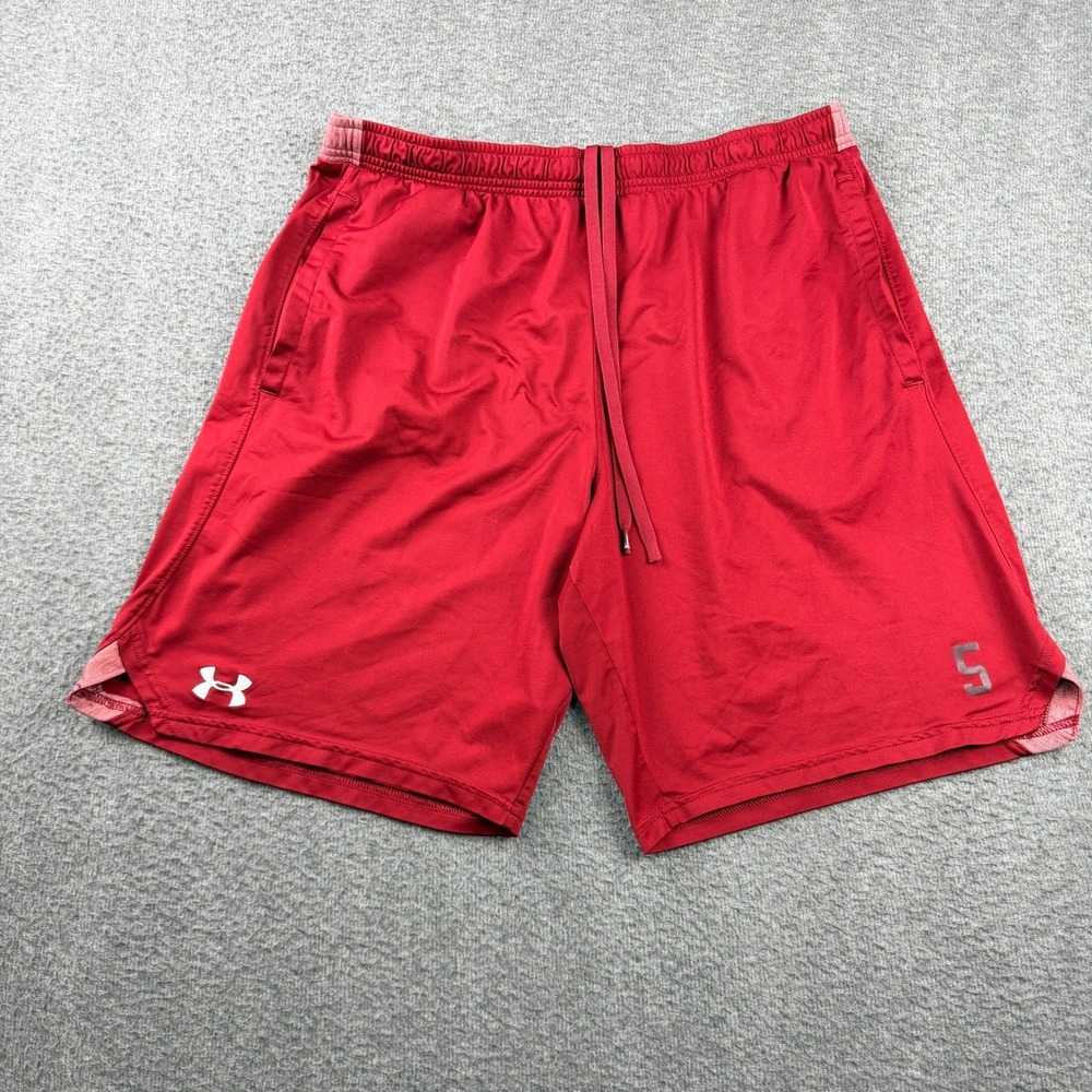 Under Armour Men's XL HeatGear Athletic Shorts Red Loose Fit Workout Gym Running